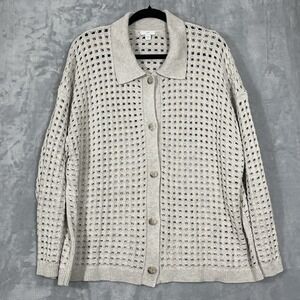 J. Jill Button Up Open Knit Cardigan Sweater Cream XL Boxy Lagenlook Coastal